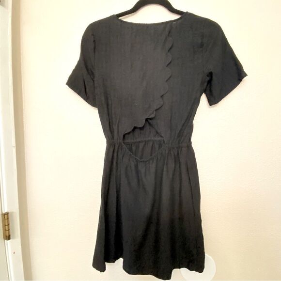 Madewell Black Scenic View Scallop open Back Dress 100% silk short sleeve XS - Picture 8 of 11